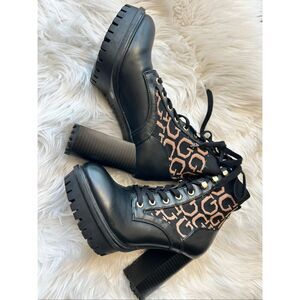 Guess black Logo Chunky Heel combat Lace-up Platform Ankle Boots Size 6M y2k